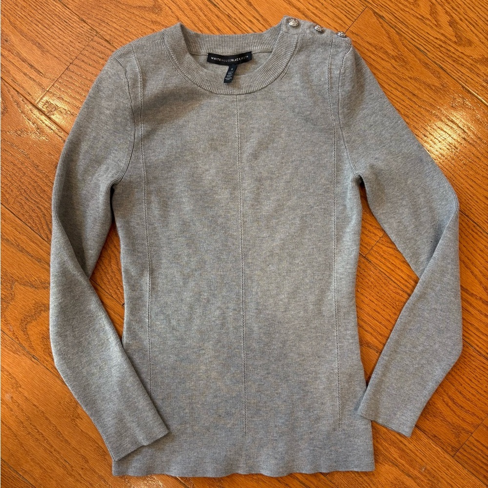 White House Black Market Button-Shoulder Knit Top – Size S – Gray
